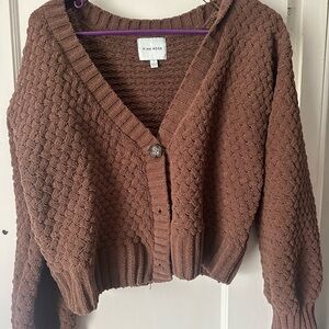 Pink Rose Textured Brown Cardigan